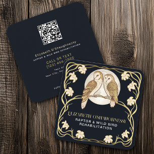 Art Nouveau Raptor Bird Rehabilitation QR Code Square Business Card