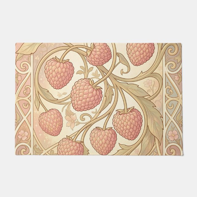 Art Nouveau Raspberry Pattern Doormat (Front)
