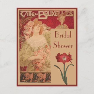 Art Nouveau Red Amaryllis & Lady Bridal Shower Invitation