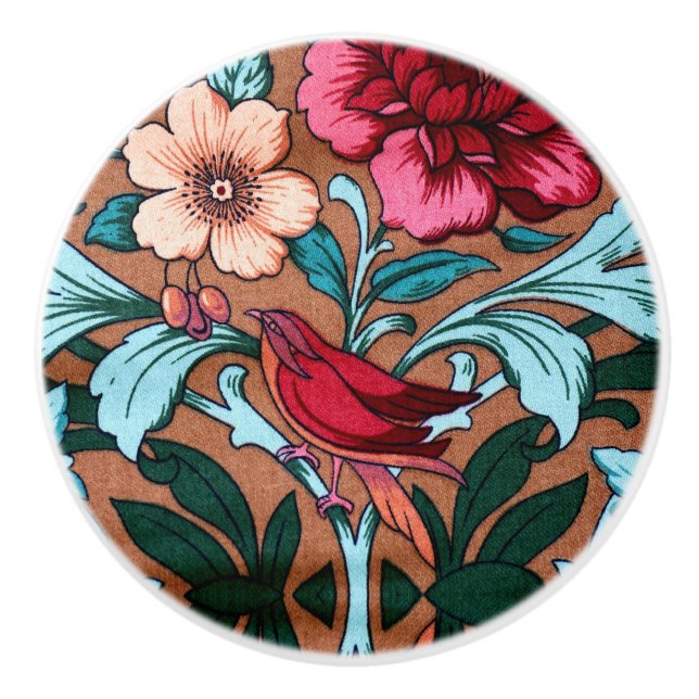 Art Nouveau Red Bird Ceramic Knob (Front)