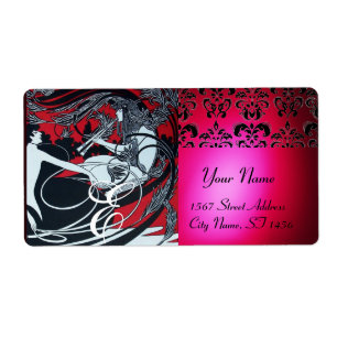 ART NOUVEAU RED BLACK GOLD DAMASK MONOGRAM ,ruby