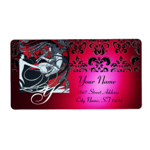 ART NOUVEAU RED BLACK GOLD DAMASK MONOGRAM ,ruby