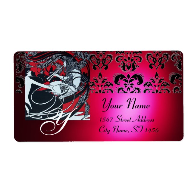 ART NOUVEAU RED BLACK GOLD DAMASK MONOGRAM ,ruby (Front)