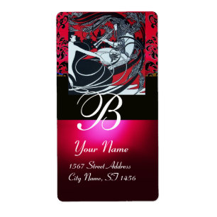 ART NOUVEAU RED BLACK GOLD DAMASK MONOGRAM ,ruby