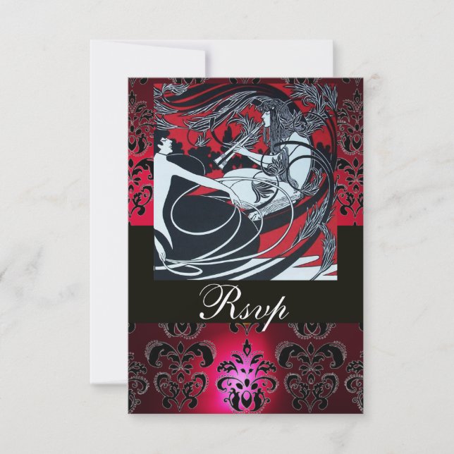 ART NOUVEAU RED BLACK GOLD DAMASK RSVP ,ruby (Front)