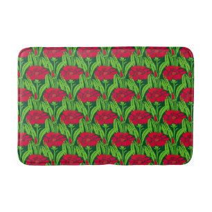 Art Nouveau red Carnations floral damask Bath Mat