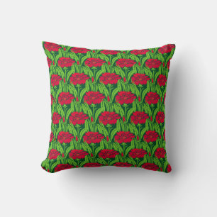 Art Nouveau red Carnations floral damask Cushion