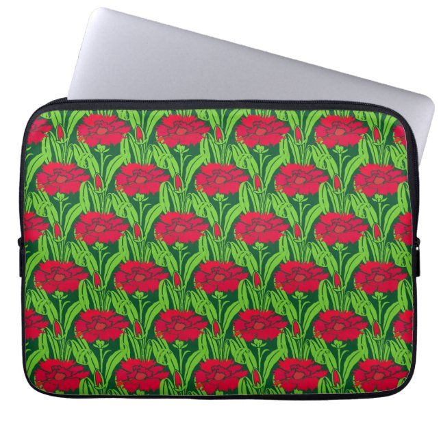 Art Nouveau red Carnations floral damask Laptop Sleeve (Front)
