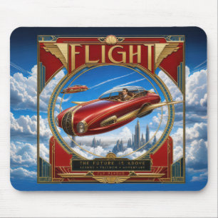 Art Nouveau Red Flying Car Mouse Pad