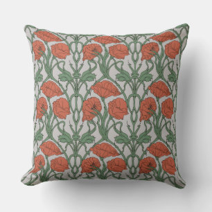 Art Nouveau Red Poppy Floral Print Cushion
