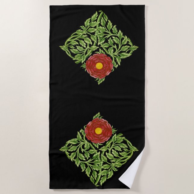 Art Nouveau Red Rose De Morgan  Beach Towel (Front)