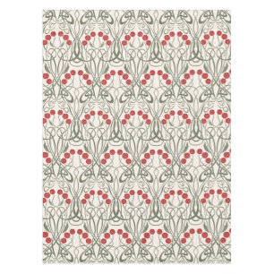 Art Nouveau Red Roses and Sinuous Stems Tablecloth