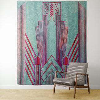 Art nouveau, red, teal, green,vintage,art deco,ele tapestry