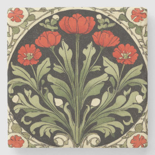 Art Nouveau Red Tulip Stone Coaster