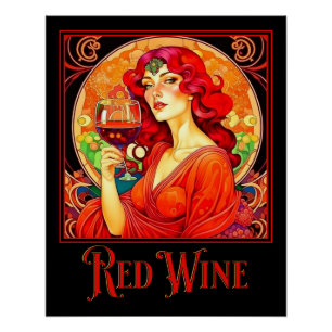 Art Nouveau Red Wine Poster