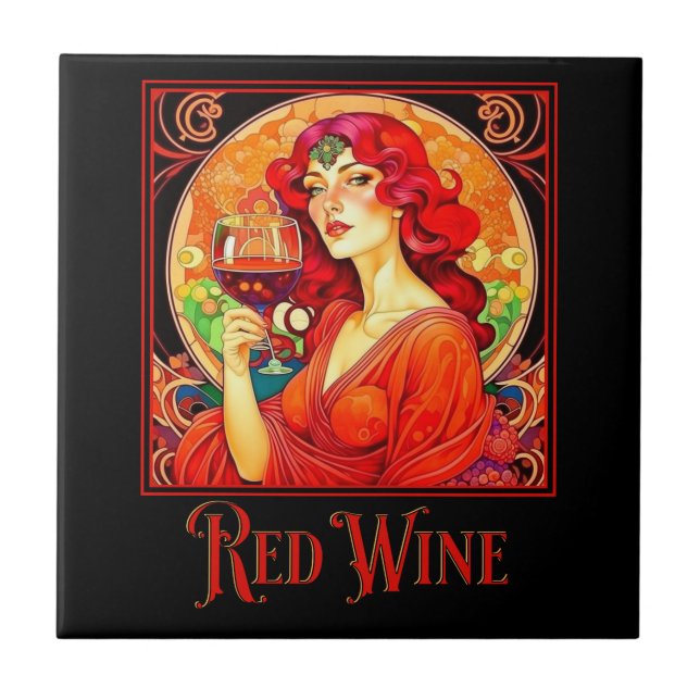 Art Nouveau Red Wine Tile (Front)