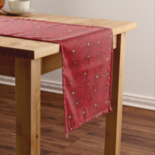 Art Nouveau Retro Red Floral Christmas Poinsettia Short Table Runner