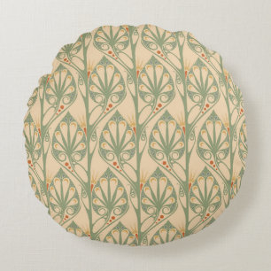 Art Nouveau, Retro Wallpaper Design. Round Cushion
