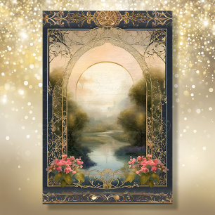 Art Nouveau Rococo Castle Navy n Gold Ephemera 5A Tissue Paper