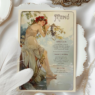 Art Nouveau Romantic Grapevine Wedding Menu Card