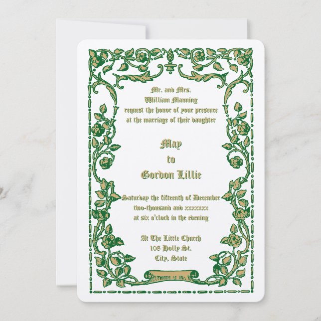 Art Nouveau Rose Scrolls Floral Border Wedding Invitation (Front)