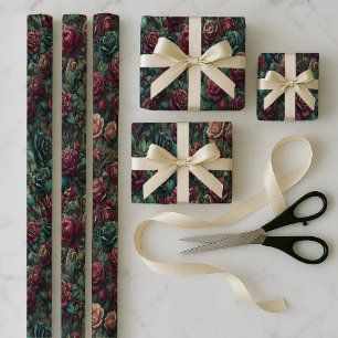 Art Nouveau Rose Teal Wrapping Paper Bundle Set