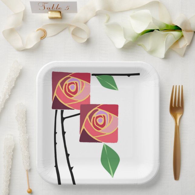 Art Nouveau roses Paper Plate (Wedding)