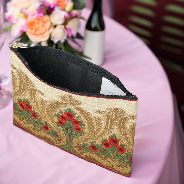 Art Nouveau Round Orange Blossoms Spade Shape Leaf Accessory Pouch (Art Nouveau Round Orange Blossoms Spade Shape Leaf Accessory Pouch At Wedding Table)