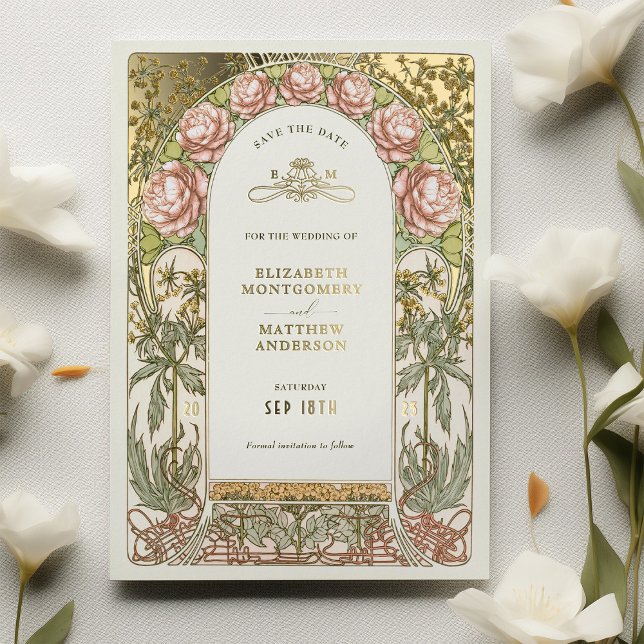 Art Nouveau Save the Date Wedding Gold Foil (Creator Uploaded)
