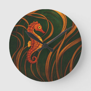 Art Nouveau Seahorse  Round Clock