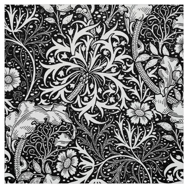 Art Nouveau Seaweed Floral, Black and White Fabric (Swatch)