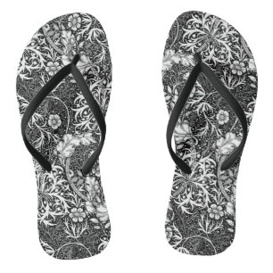 Art Nouveau Seaweed Floral, Black and White Jandals