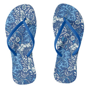 Art Nouveau Seaweed Floral, Cobalt Blue and White Jandals