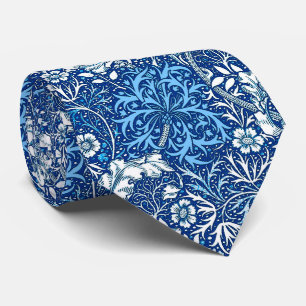 Art Nouveau Seaweed Floral, Cobalt Blue and White Tie