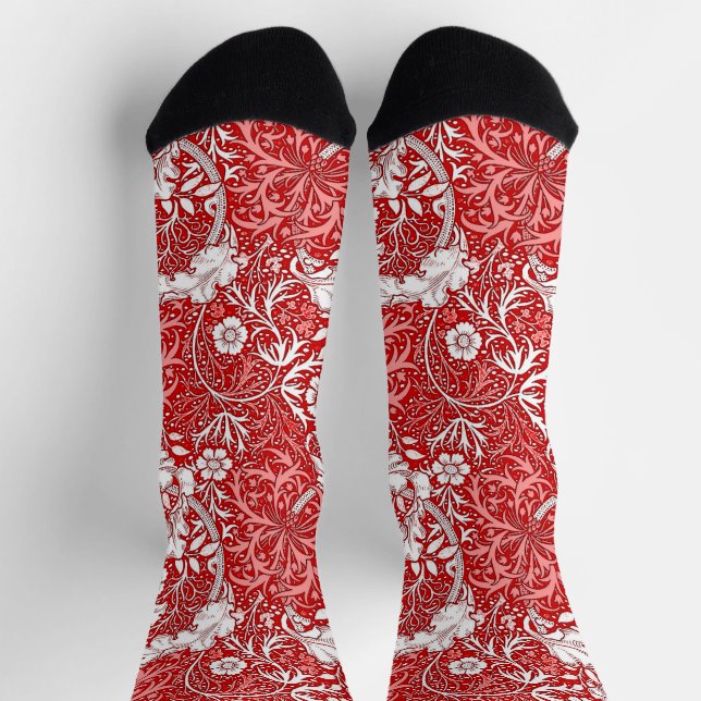 Art Nouveau Seaweed Floral, Coral Red & Coral Pink Socks (Top)