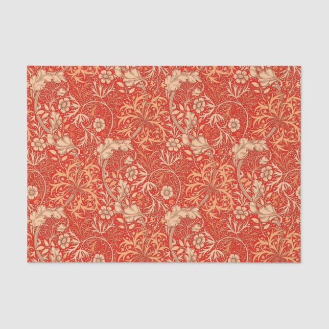 Art Nouveau Seaweed Floral, Deep Coral Orange Tissue Paper (Front)