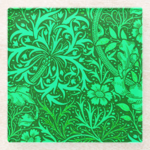 Art Nouveau Seaweed Floral, Emerald Green Glass Coaster
