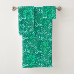 Art Nouveau Seaweed Floral, Turquoise and Aqua Bath Towel Set
