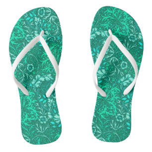Art Nouveau Seaweed Floral, Turquoise and Aqua Jandals