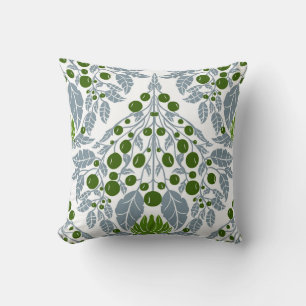 Art Nouveau Slate & Green–Vintage Floral Scallop Cushion