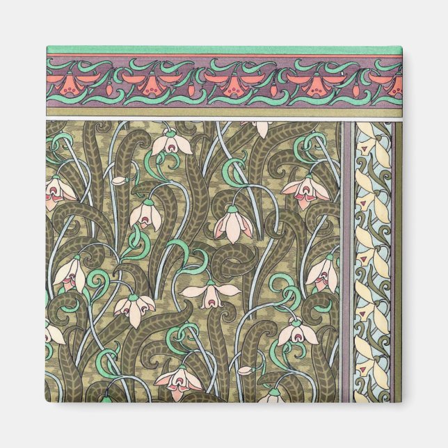 Art nouveau snowdrop flower pattern magnet (Front)
