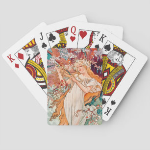 Art Nouveau Spring by Alphonse Mucha Playing Cards