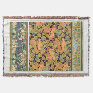 Art nouveau squirrel bird floral art verneuil throw blanket