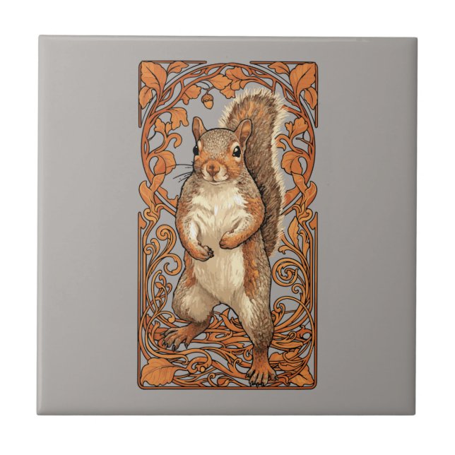 Art Nouveau Squirrel - funny squirrel lover Tile (Front)