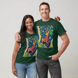 Art Nouveau Stag in a Fantasy Forest  T-Shirt