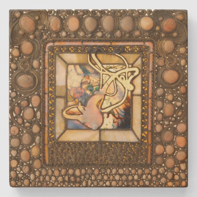 Art nouveau stained glass abstract squash window stone coaster (Front)