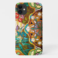 Art nouveau stained glass floral colourful