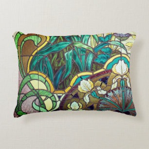 Art nouveau stained glass floral decorative cushion