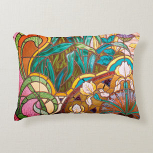 Art nouveau stained glass floral decorative cushion