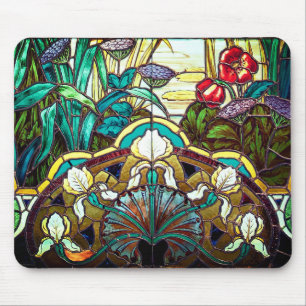 Art nouveau stained glass floral mouse pad